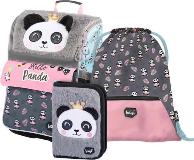 Školský set BAAGL Zippy Panda – aktovka, peračník a vrecúško na prezuvky