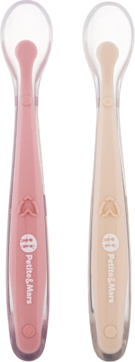 Petite&Mars silikónové lyžičky s puzdrom, sada 2 ks, Take&Match Sand/Rose 6m+