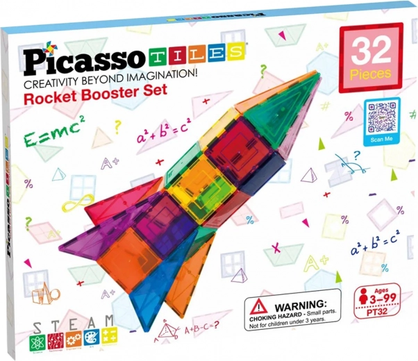 Magnetická stavebnica PICASSO TILES – raketa, 32 dielikov