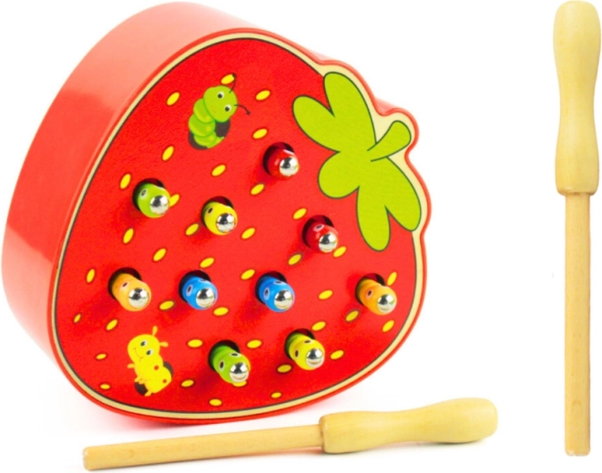 Drevená hra na chytanie červíkov - Červená jahoda