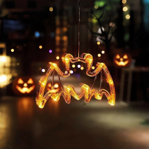 Svietiaca halloweenska dekorácia netopier s prísavkou a 12 LED