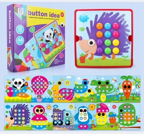 Knižková mozaika s gombíkmi Ježko – tréning jemnej motoriky