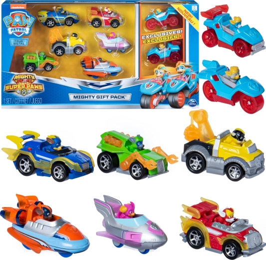 Paw Patrol Mighty Pups darčeková sada 8 kovových vozidiel True Metal