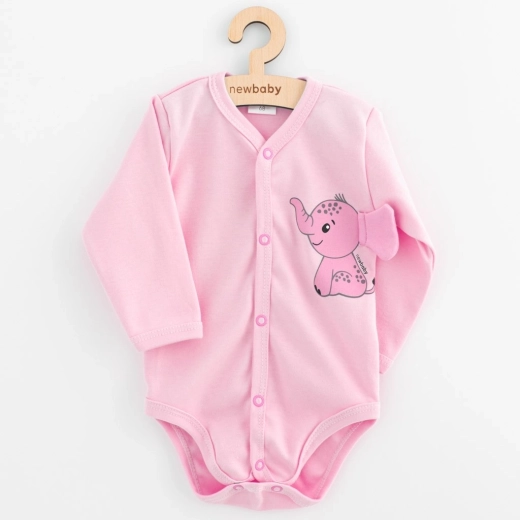 Dojčenské celoprepínacie body s dlhým rukávom NEW BABY Happy Elephant ružové