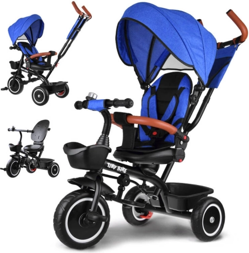 Detský trojkolesový bicykel 3v1 s strieškou TINY BIKE – Modrá