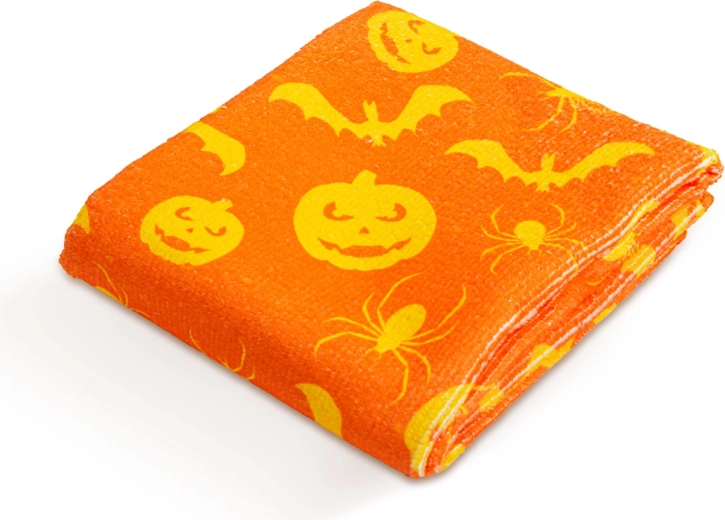 Mikrovláknová utierka s halloweenským motívom tekvice a netopiera oranžová 60 × 40 cm