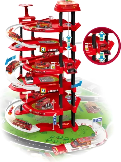 XXL Hasičská garáž - 5 úrovní + herná podložka, 82 dielikov