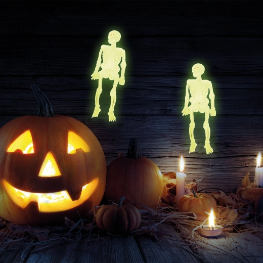 Súprava fosforeskujúcich kostier – halloweenska dekorácia, 10 ks