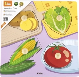 Viga drevené puzzle s gombíkmi zelenina