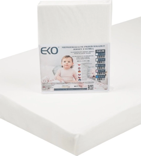 EKO nepremokavé napínacie prestieradlo z džerseja s gumou biele 120 × 60 cm