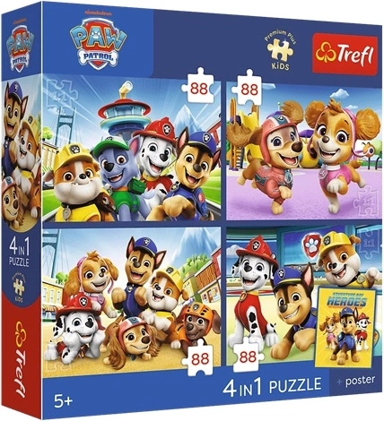 Trefl puzzle 4v1 Labková patrola (4×88 dielikov) s plagátom