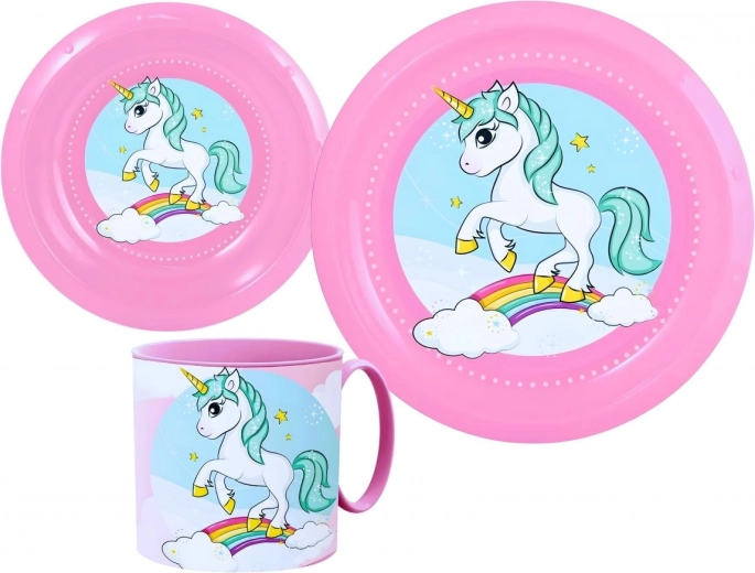 Detská plastová jedálenská súprava Unicorn (3-dielna)