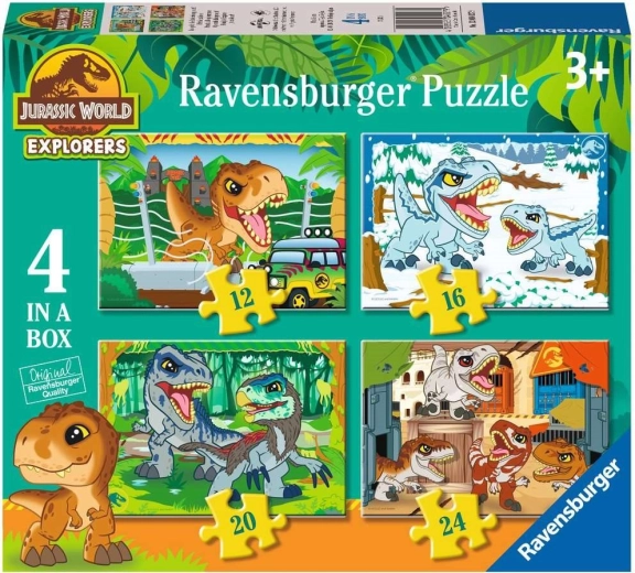 Puzzle Jurský svet 4v1 pre deti (12, 16, 20, 24 dielikov) RAVENSBURGER
