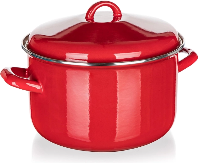 Smalťovaný hrniec s pokrievkou 24 cm 5,9 l Milton červený