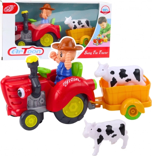 Interaktívny farmársky traktor s prívesom a kravičkou – svetlá a zvuky