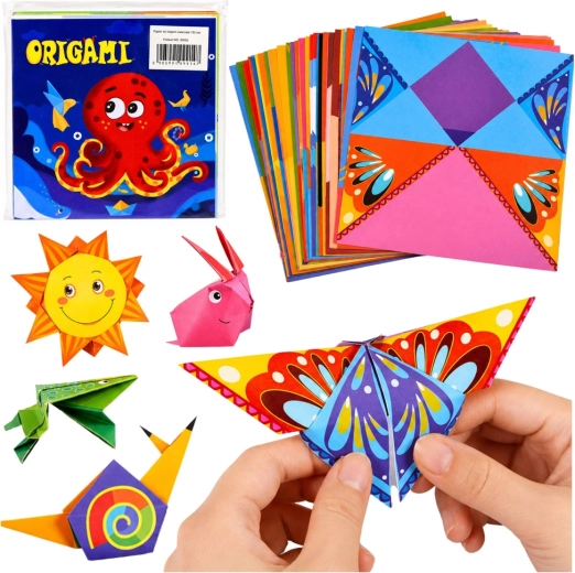 Detská origami sada s farebnými papiermi a návodom (100 listov)