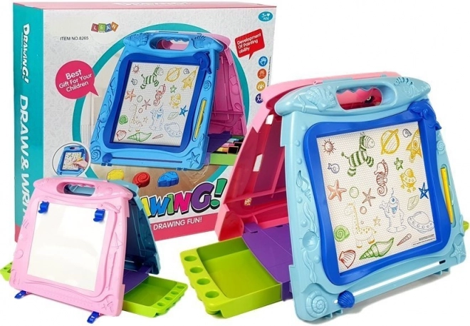 Obojstranná detská kresliaca tabuľa s magnetom a fixkami