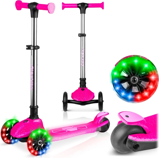 Trojkolesová balančná kolobežka pre deti s LED svetlami Ricokids Jelly – ružová