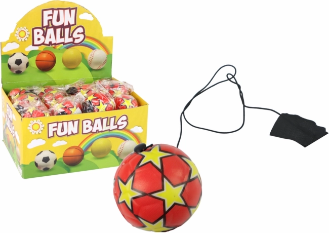 Futbalová loptička PU na gumičke jojo, 6 cm, červená s hviezdičkami