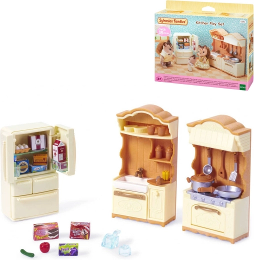Sylvanian Families kuchynská linka s chladničkou – 37 dielov