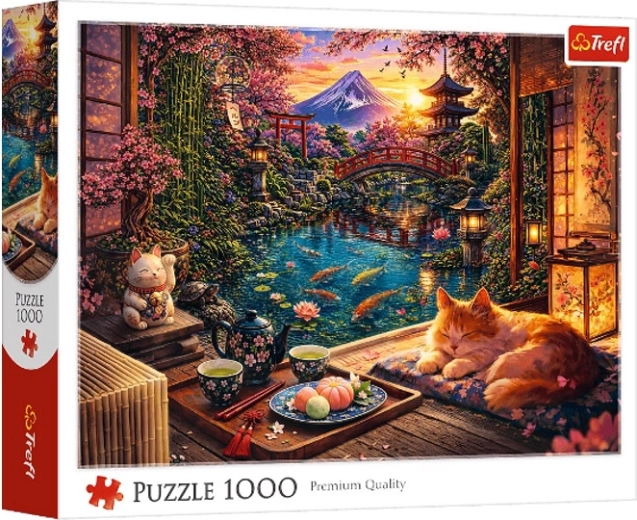 Puzzle 1000 dielikov mačka v sakurovej záhrade