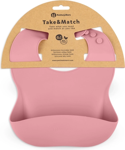 Petite&Mars silikónový podbradník Take&Match dusty rose 6m+