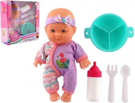 bábika bábätko 20 cm s jedálenským setom a pevným telom