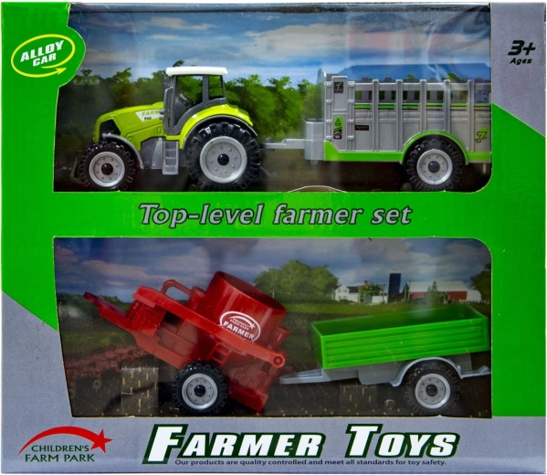 Zelený traktor s vymeniteľnými prívesmi
