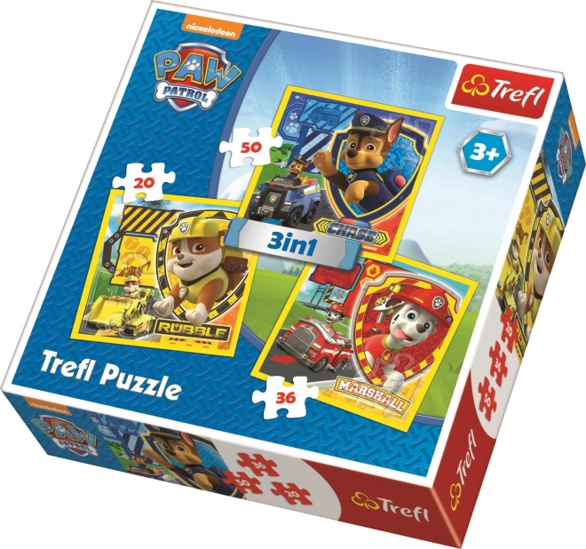 Trefl puzzle 3 v 1 Labková patrola – Marshall, Rubble a Chase