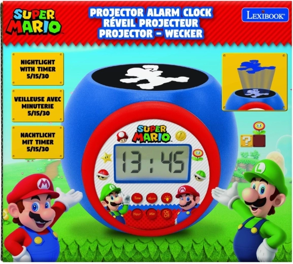 Budík s projektorom Super Mario