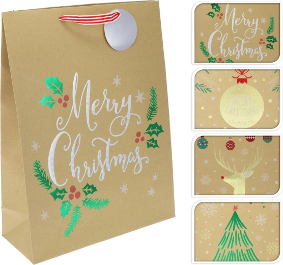 Darčeková papierová taška XL vianočný mix dekorov 40 × 30 × 10 cm