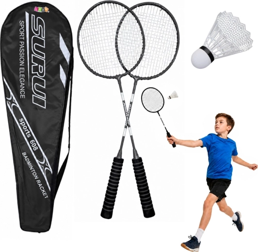 Badmintonová sada s 2 raketami, košíčkom a puzdrom čierna