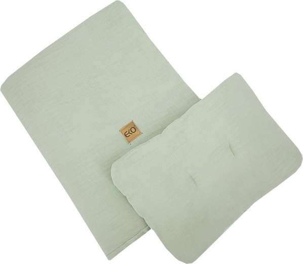 Mušelínová súprava do postieľky EKO Mint (vankúš 30×40 cm, prikrývka 75×100 cm)