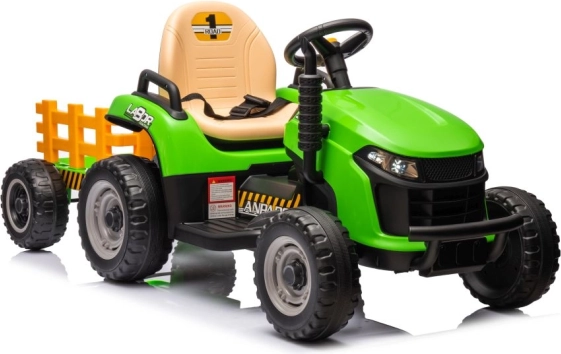 Elektrický detský traktor s prívesom – zelený