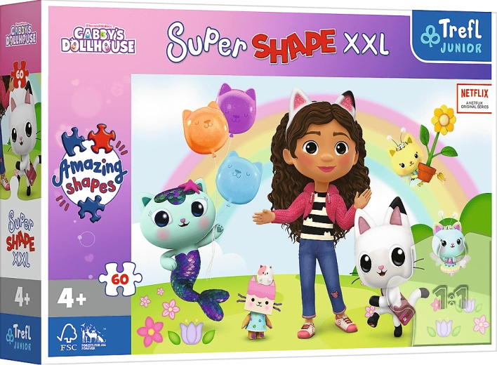 Puzzle XXL s veselými priateľmi Gabi - Gabin mačací domček