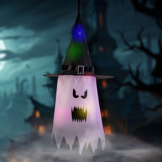 Halloweenska závesná LED dekorácia duch ružová