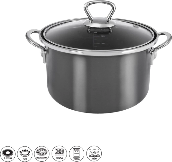 Smaltovaný hrniec METALIC Lem 3,25 l so sklenenou pokrievkou