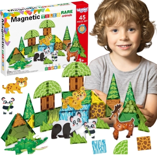 Woopie magnetická stavebnica 3D vzácne zvieratá 45 dielikov