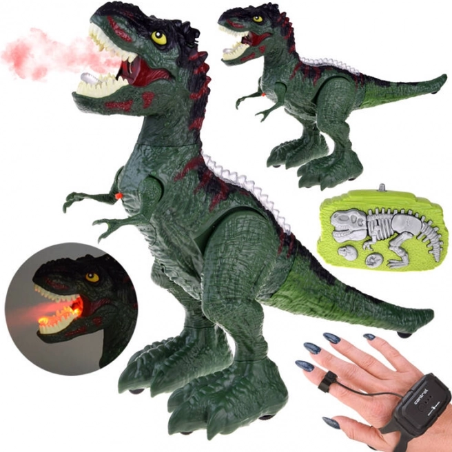 RC dinosaurus ovládaný gestami a diaľkovým ovládačom, svetlá, zvuky a para – Zi