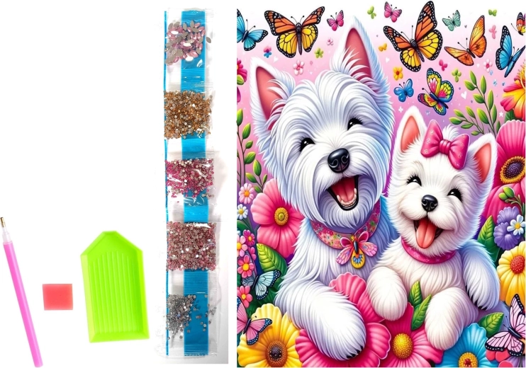 Diamantové maľovanie na plátne Veselí psíci 23 × 30 cm