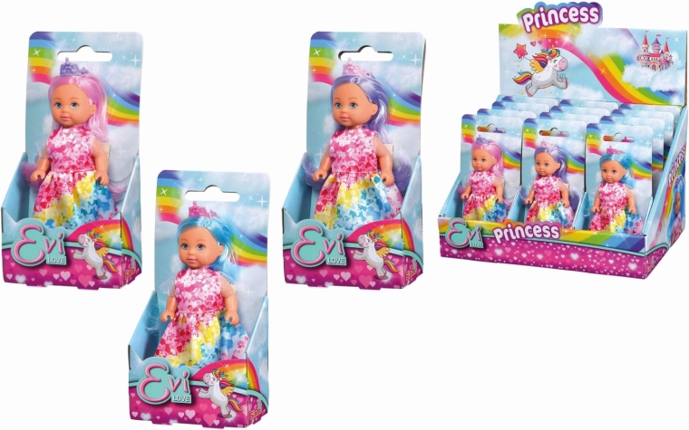 Bábika Evi Love dúhová princezná s farebnými vlasmi - 1 kus