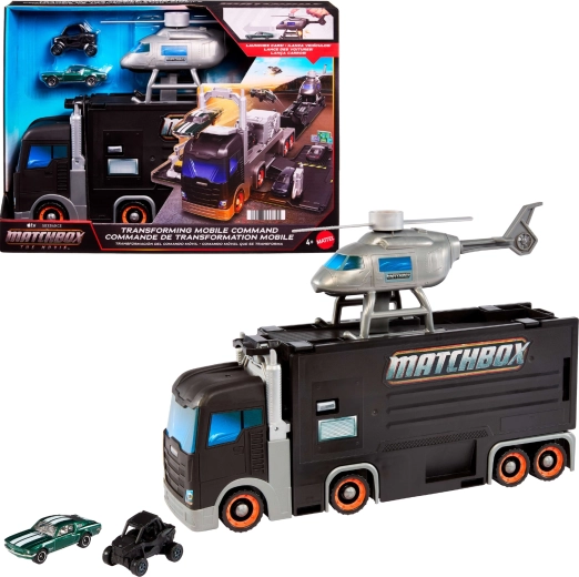 Matchbox mobilné veliteľstvo – transformujúci transportný kamión s helikoptérou a 2 autíčkami