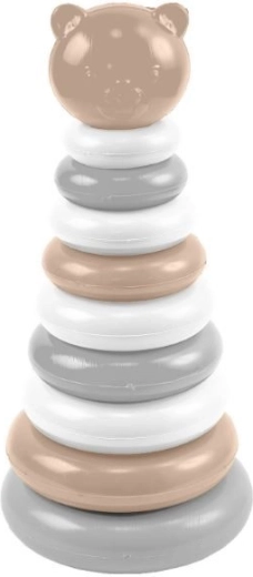 Drevená skladacia pyramída Medvedík – béžovo‑sivá