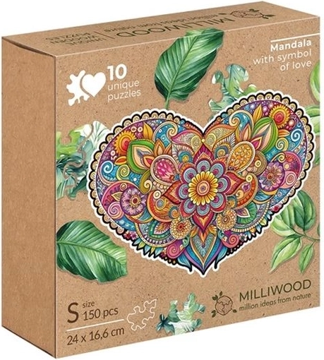 Milliwood mandala lásky – drevené puzzle srdce 150 dielikov