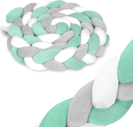 Pletený mantinel do postieľky 3 m mentolovo–sivý RICOKIDS