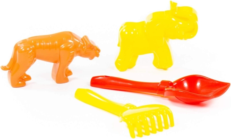 Súprava na piesok s lopatkou, hrabličkami a formičkami tiger a mamut