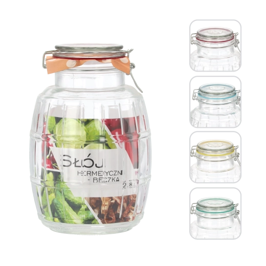 Sklenená dóza 2,8 l hermeticky uzatvárateľná – tvar suda