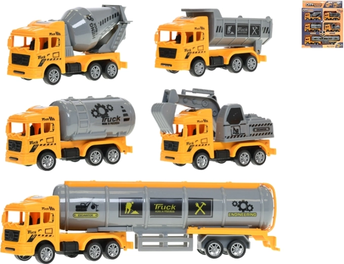 Sada stavebných vozidiel na zotrvačník so spätným chodom, 5 ks