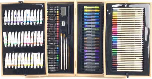 Profesionálna umelecká sada v drevenom kufríku 174 prvkov