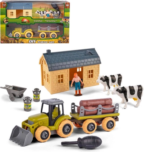 Farmárska montážna súprava – skrutkovací traktor s vlečkou a doplnkami